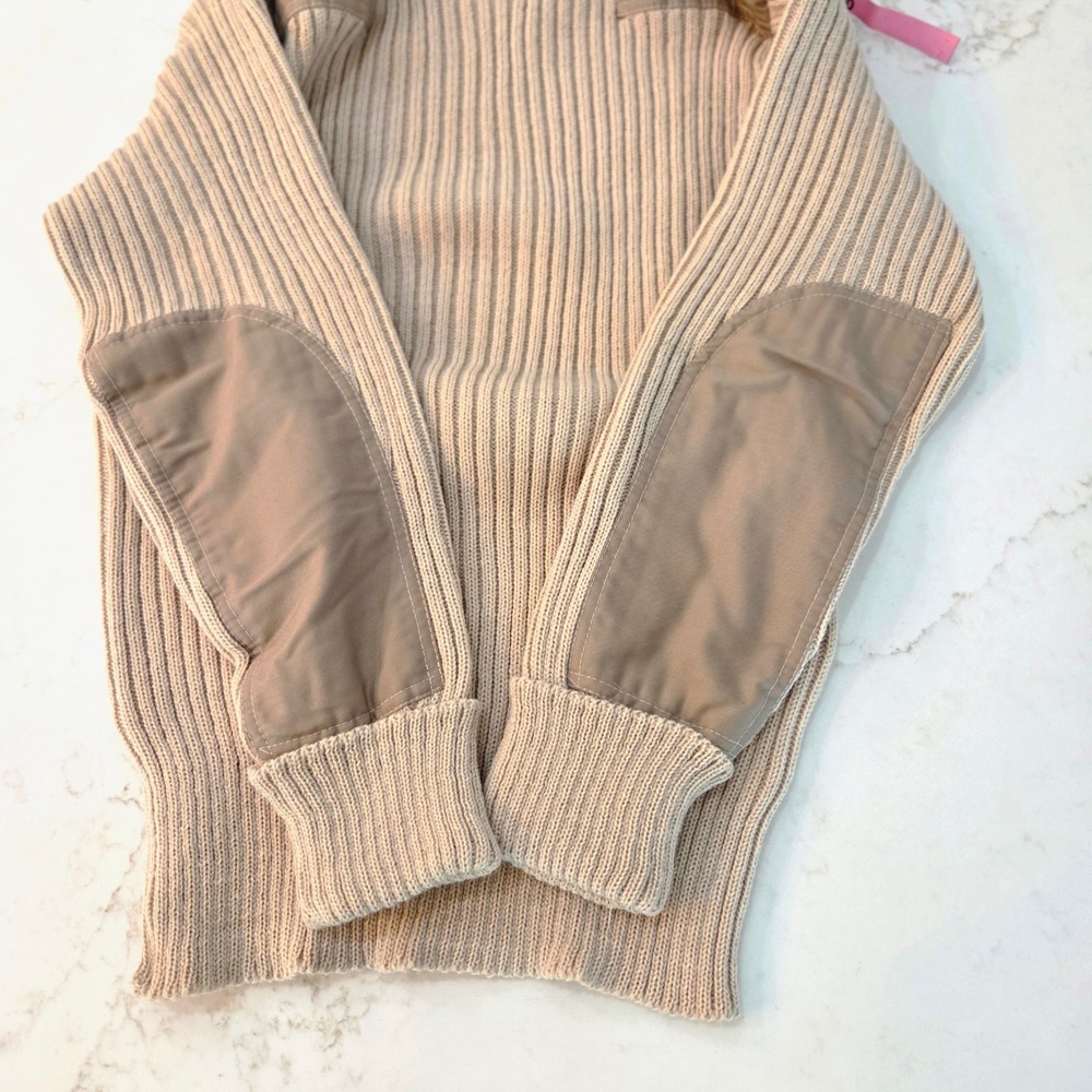 LL Bean Commando Vintage 80s Sweater Large Tan Wool From England Patches Preppy - Picture 3 of 9